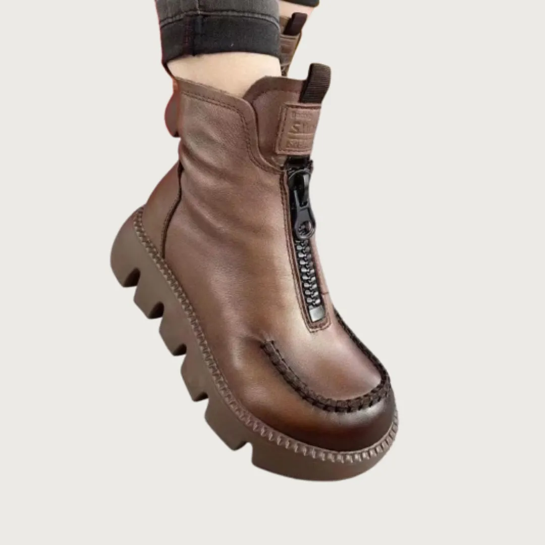 Waterproof Leather Zipper Boots