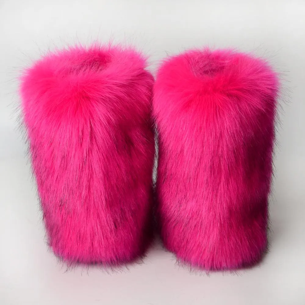 Women faux fur winter mid calf flat snow boots